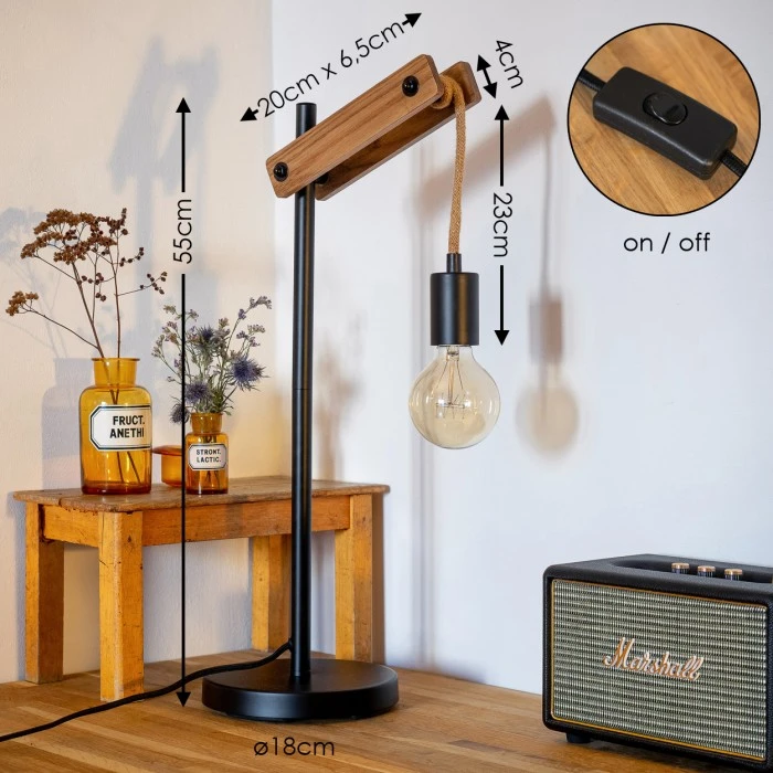 Hofstein Aarhus Tischleuchte Schwarz, Holz dunkel, 1-flammig 4 Hofstein Aarhus Tischleuchte Schwarz, Holz dunkel, 1-flammig – Bild 2