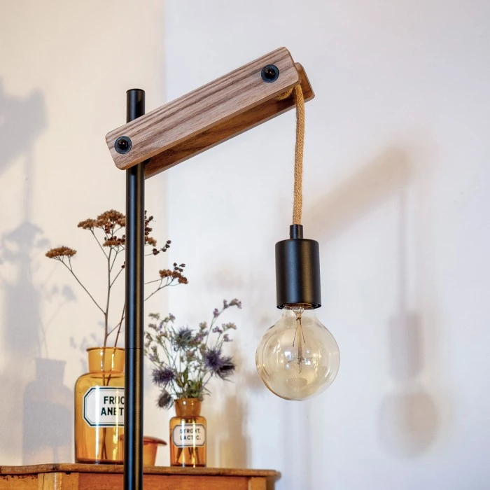 Hofstein Aarhus Tischleuchte Schwarz, Holz dunkel, 1-flammig 7 Hofstein Aarhus Tischleuchte Schwarz, Holz dunkel, 1-flammig – Bild 5