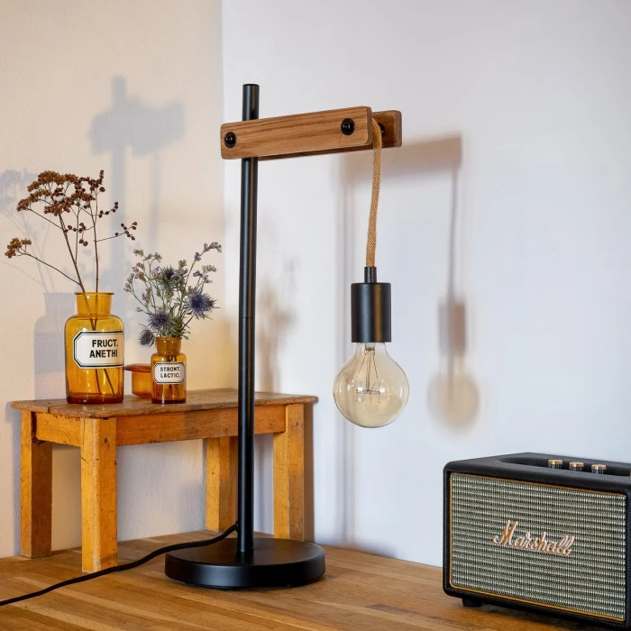 Hofstein Aarhus Tischleuchte Schwarz, Holz dunkel, 1-flammig 9 Hofstein Aarhus Tischleuchte Schwarz, Holz dunkel, 1-flammig – Bild 7