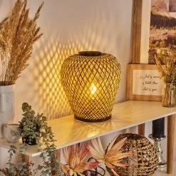 Hofstein Alavi Tischleuchte Schwarz, Naturfarben, 1-flammig