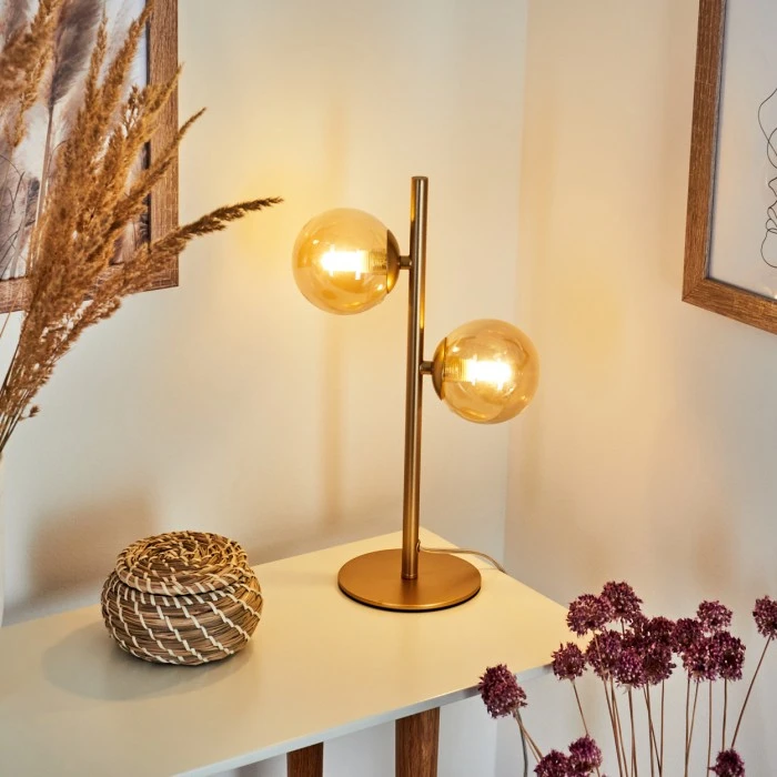 Hofstein Alden Tischleuchte Messing, 2-flammig 3 Hofstein Alden Tischleuchte Messing, 2-flammig