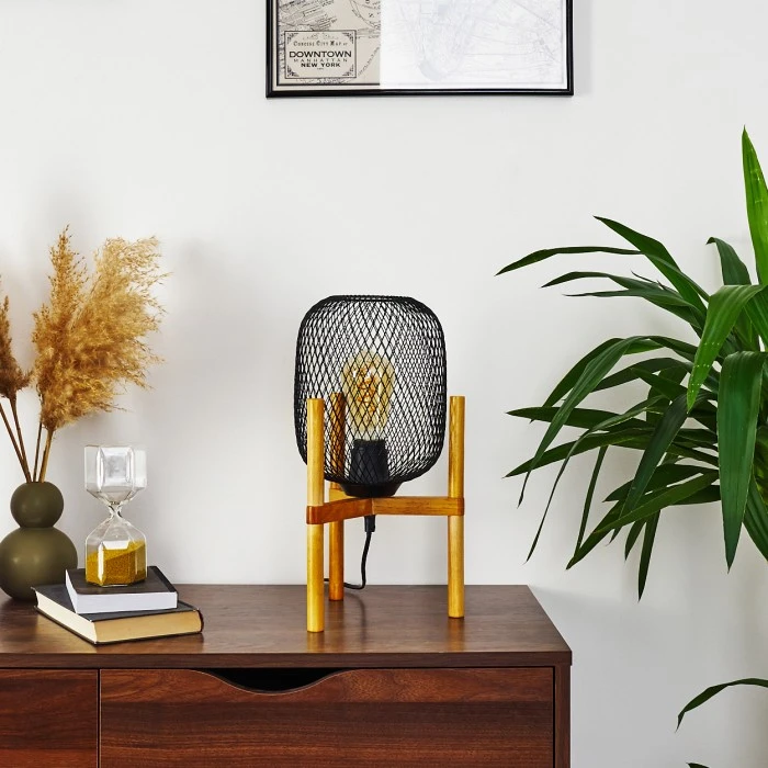 Hofstein Ateponta Tischleuchte Schwarz, Holz hell, 1-flammig 4 Hofstein Ateponta Tischleuchte Schwarz, Holz hell, 1-flammig – Bild 2