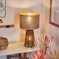 Hofstein Balifoudray Tischleuchte Schwarz, Naturfarben, 1-flammig