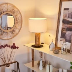 Hofstein Baret Tischleuchte Schwarz, Naturfarben, 1-flammig