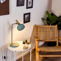 Hofstein Breamo Tischleuchte Grün, Holz dunkel, 1-flammig