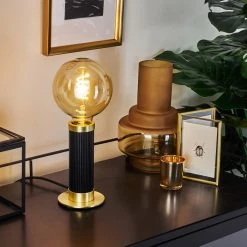 Hofstein Caledonia Tischleuchte Messing, Schwarz, 1-flammig