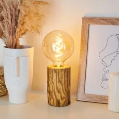 Hofstein Canedo Tischleuchte Schwarz, Naturfarben, 1-flammig