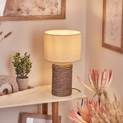 Hofstein Dambrois Tischleuchte Braun, Naturfarben, 1-flammig