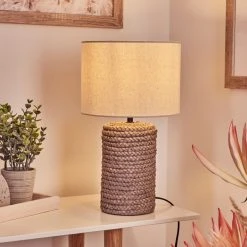 Hofstein Dambrois Tischleuchte Braun, Naturfarben, 1-flammig -Günstiges Tischlampen Geschäft dambrois tischleuchte h3535066 6