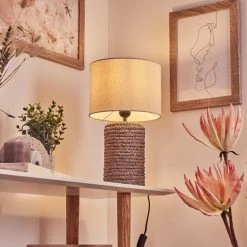 Hofstein Dambrois Tischleuchte Braun, Naturfarben, 1-flammig -Günstiges Tischlampen Geschäft dambrois tischleuchte h3535066 8