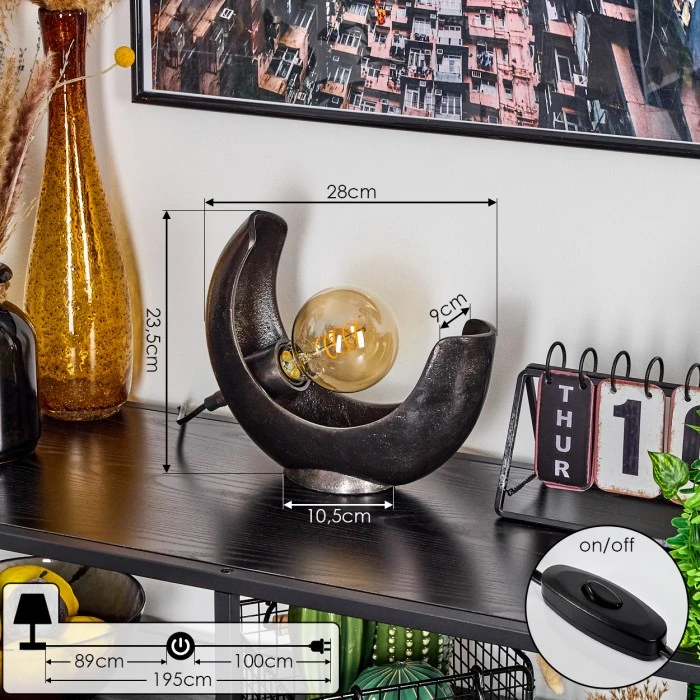 Hofstein Escoureda Tischleuchte Nickel-Matt, Schwarz, 1-flammig 6 Hofstein Escoureda Tischleuchte Nickel-Matt, Schwarz, 1-flammig – Bild 4