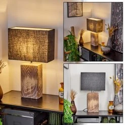 Hofstein Francillon Tischleuchte Chrom, Braun, Holzoptik, 1-flammig