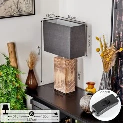 Hofstein Francillon Tischleuchte Chrom, Braun, Holzoptik, 1-flammig -Günstiges Tischlampen Geschäft francillon tischleuchte h3613436 3