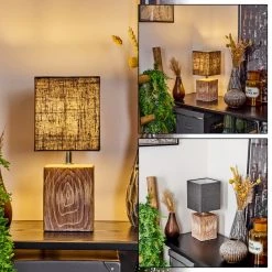 Hofstein Francillon Tischleuchte Chrom, Braun, Holzoptik, 1-flammig