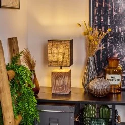 Hofstein Francillon Tischleuchte Chrom, Braun, Holzoptik, 1-flammig -Günstiges Tischlampen Geschäft francillon tischleuchte h3613474 8