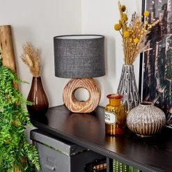 Hofstein Francillon Tischleuchte Chrom, Braun, Holzoptik, 1-flammig -Günstiges Tischlampen Geschäft francillon tischleuchte h3615003 1