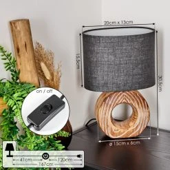 Hofstein Francillon Tischleuchte Chrom, Braun, Holzoptik, 1-flammig -Günstiges Tischlampen Geschäft francillon tischleuchte h3615003 3