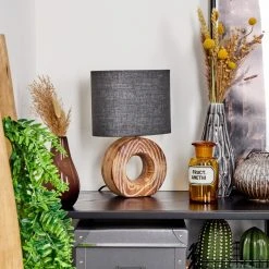 Hofstein Francillon Tischleuchte Chrom, Braun, Holzoptik, 1-flammig -Günstiges Tischlampen Geschäft francillon tischleuchte h3615003 9