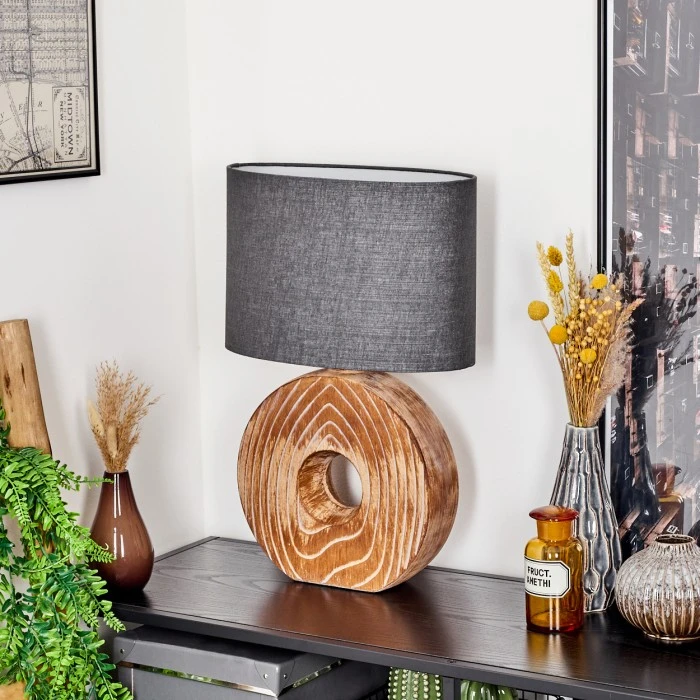 Hofstein Francillon Tischleuchte Chrom, Braun, Holzoptik, 1-flammig 4 Hofstein Francillon Tischleuchte Chrom, Braun, Holzoptik, 1-flammig – Bild 2