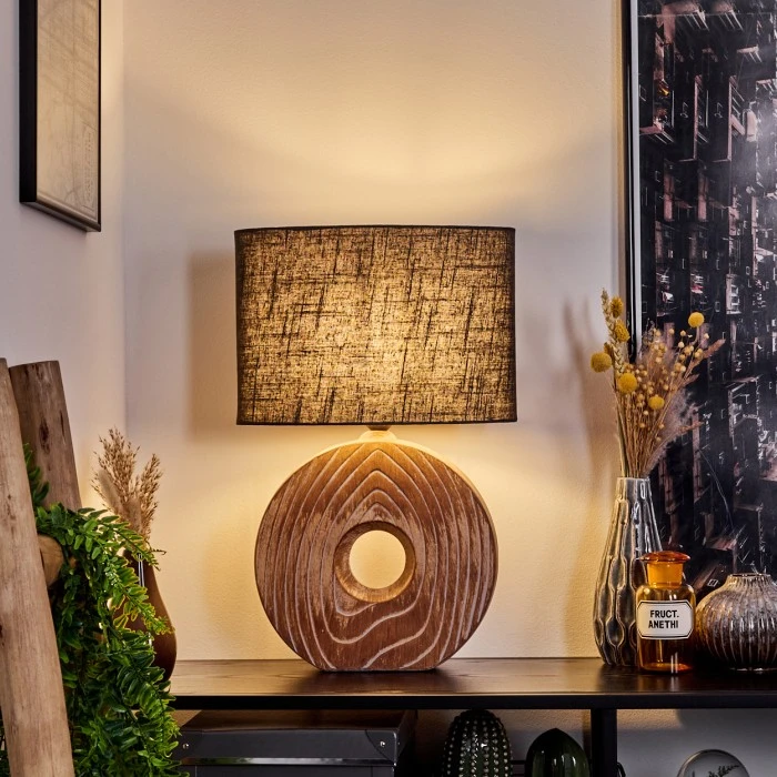 Hofstein Francillon Tischleuchte Chrom, Braun, Holzoptik, 1-flammig 9 Hofstein Francillon Tischleuchte Chrom, Braun, Holzoptik, 1-flammig – Bild 7