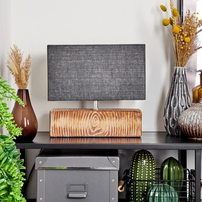 Hofstein Francillon Tischleuchte Chrom, Braun, Holzoptik, 1-flammig 4 Hofstein Francillon Tischleuchte Chrom, Braun, Holzoptik, 1-flammig – Bild 2