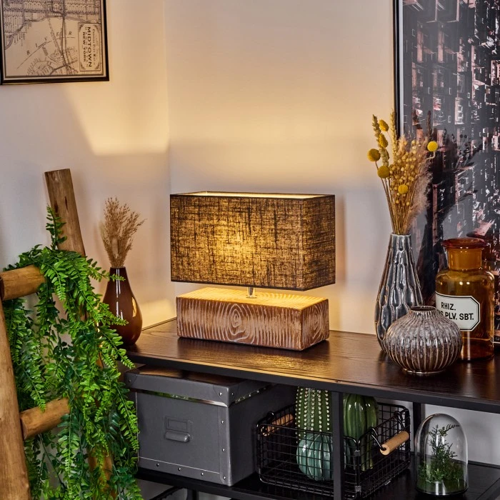 Hofstein Francillon Tischleuchte Chrom, Braun, Holzoptik, 1-flammig 9 Hofstein Francillon Tischleuchte Chrom, Braun, Holzoptik, 1-flammig – Bild 7