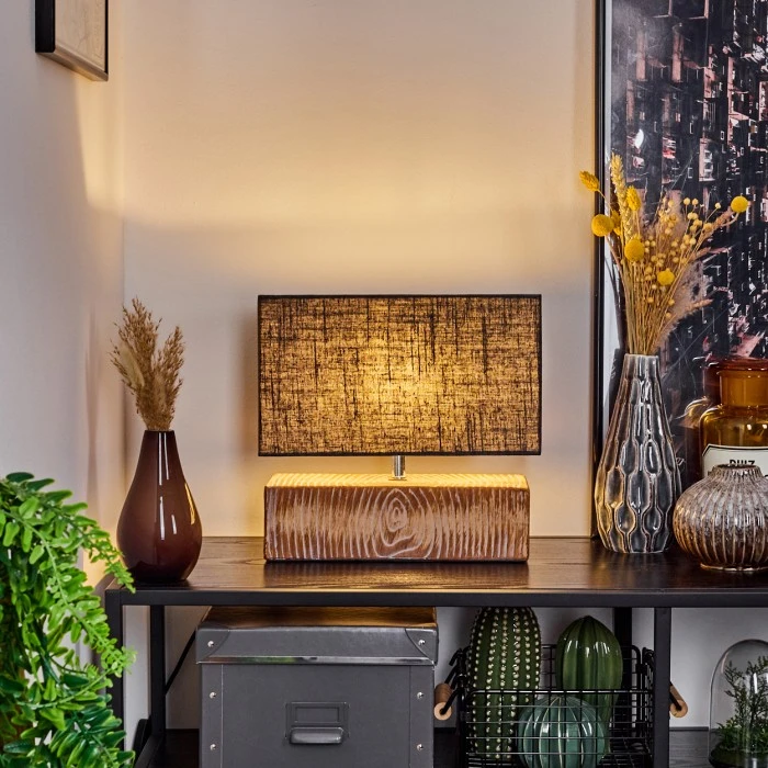 Hofstein Francillon Tischleuchte Chrom, Braun, Holzoptik, 1-flammig 11 Hofstein Francillon Tischleuchte Chrom, Braun, Holzoptik, 1-flammig – Bild 9