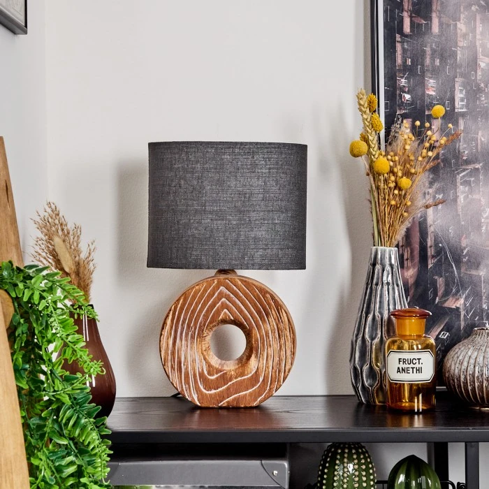 Hofstein Francillon Tischleuchte Chrom, Braun, Holzoptik, 1-flammig 4 Hofstein Francillon Tischleuchte Chrom, Braun, Holzoptik, 1-flammig – Bild 2