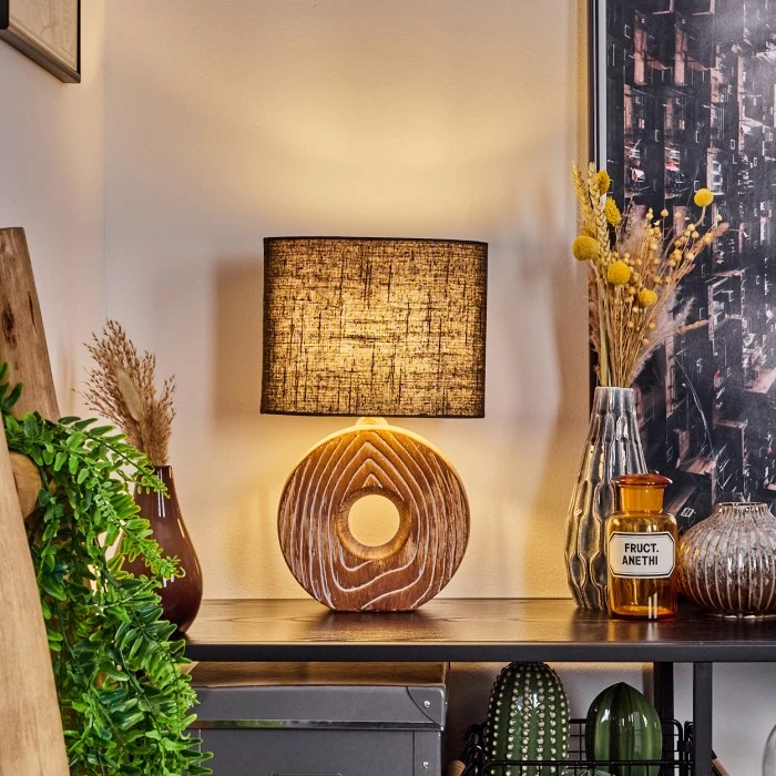 Hofstein Francillon Tischleuchte Chrom, Braun, Holzoptik, 1-flammig 11 Hofstein Francillon Tischleuchte Chrom, Braun, Holzoptik, 1-flammig – Bild 9