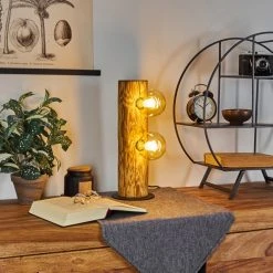 Hofstein Garrata Tischleuchte Schwarz, Naturfarben, 2-flammig