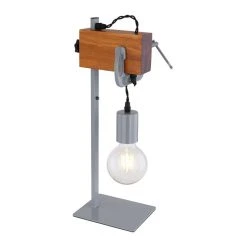 Globo LUDI Tischleuchte Grau, Holz dunkel, 1-flammig