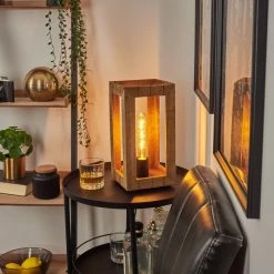 Hofstein Guarda Tischleuchte Schwarz, Naturfarben, 1-flammig