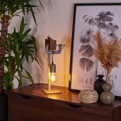 Hofstein Hautahi Tischleuchte Grau, Holz dunkel, 1-flammig -Günstiges Tischlampen Geschäft hautahi tischleuchte h3401859 10