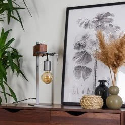 Hofstein Hautahi Tischleuchte Grau, Holz dunkel, 1-flammig -Günstiges Tischlampen Geschäft hautahi tischleuchte h3401859 11