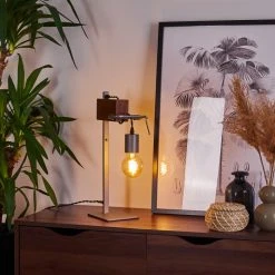 Hofstein Hautahi Tischleuchte Grau, Holz dunkel, 1-flammig -Günstiges Tischlampen Geschäft hautahi tischleuchte h3401859 6