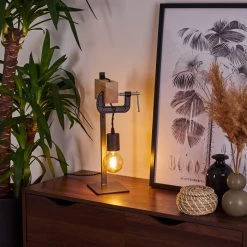 Hofstein Hautahi Tischleuchte Schwarz, Holz hell, 1-flammig -Günstiges Tischlampen Geschäft hautahi tischleuchte h3401873 10