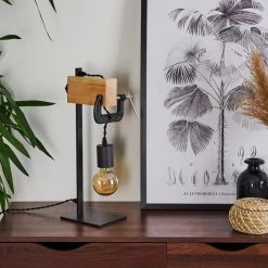 Hofstein Hautahi Tischleuchte Schwarz, Holz hell, 1-flammig -Günstiges Tischlampen Geschäft hautahi tischleuchte h3401873 11