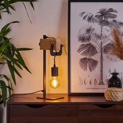 Hofstein Hautahi Tischleuchte Schwarz, Holz hell, 1-flammig -Günstiges Tischlampen Geschäft hautahi tischleuchte h3401873 6