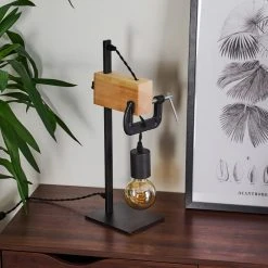 Hofstein Hautahi Tischleuchte Schwarz, Holz hell, 1-flammig -Günstiges Tischlampen Geschäft hautahi tischleuchte h3401873 9