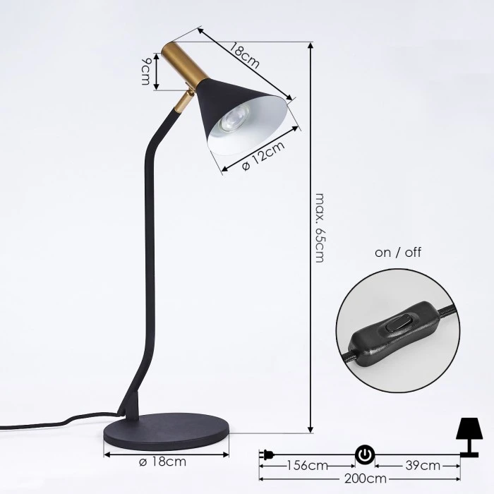 Hofstein Hybla Tischleuchte Schwarz, Gold, 1-flammig 6 Hofstein Hybla Tischleuchte Schwarz, Gold, 1-flammig – Bild 4