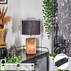 Hofstein Korhola Tischleuchte Chrom, Braun, Holzoptik, 1-flammig -Günstiges Tischlampen Geschäft korhola tischleuchte h3589618 3