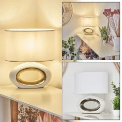 Hofstein Kumpuranta Tischleuchte Nickel-Matt, Weiß, 1-flammig