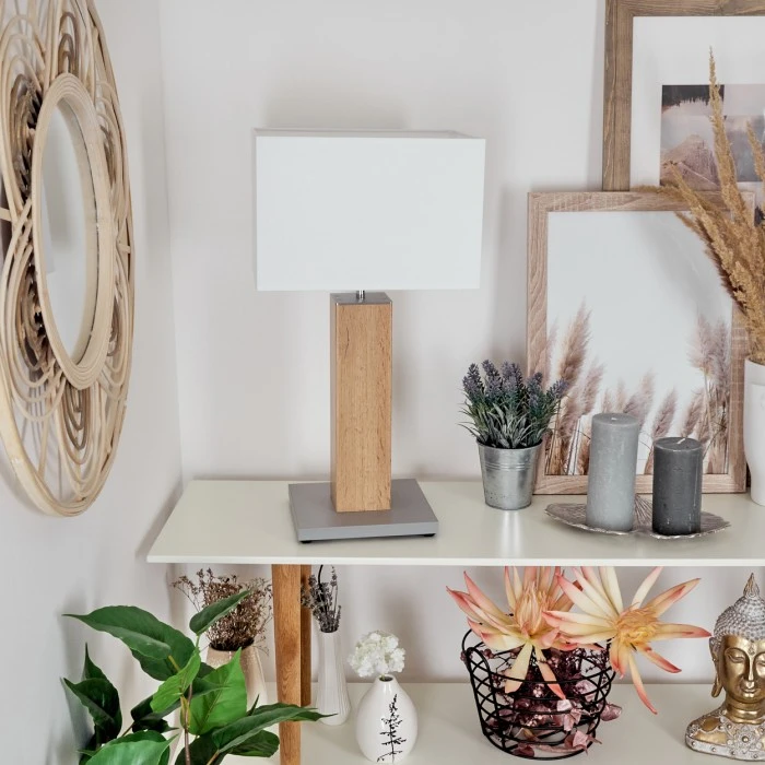 Hofstein Kyneton Tischleuchte Nickel-Matt, Grau, Naturfarben, 1-flammig 4 Hofstein Kyneton Tischleuchte Nickel-Matt, Grau, Naturfarben, 1-flammig – Bild 2