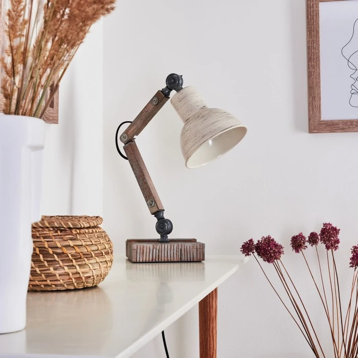 Hofstein Lascandrique Tischleuchte Silber, Weiß, Holz dunkel, 1-flammig 4 Hofstein Lascandrique Tischleuchte Silber, Weiß, Holz dunkel, 1-flammig – Bild 2