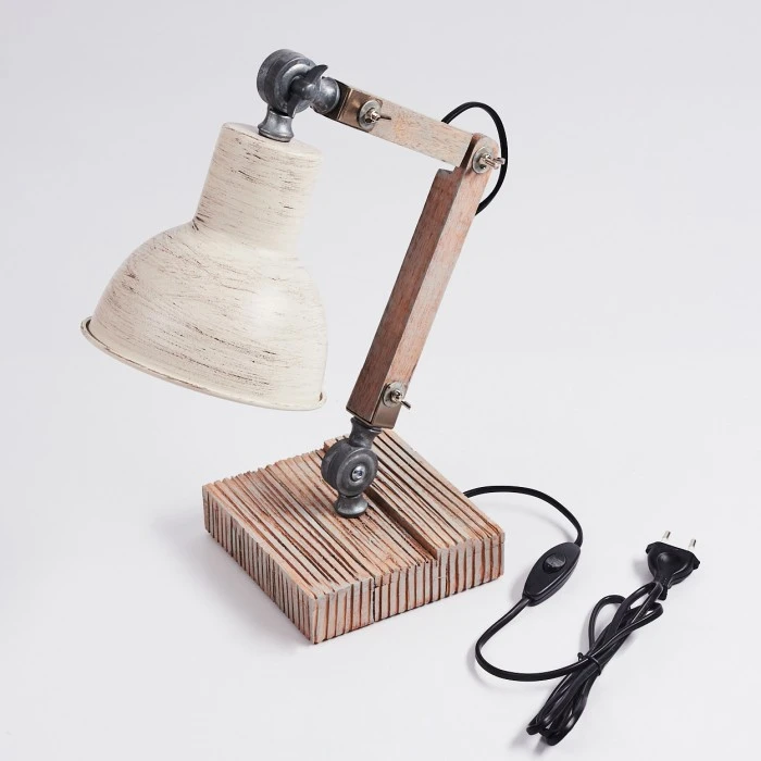 Hofstein Lascandrique Tischleuchte Silber, Weiß, Holz dunkel, 1-flammig 7 Hofstein Lascandrique Tischleuchte Silber, Weiß, Holz dunkel, 1-flammig – Bild 5