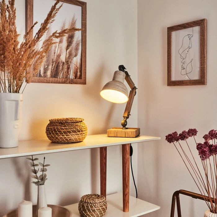 Hofstein Lascandrique Tischleuchte Silber, Weiß, Holz dunkel, 1-flammig 9 Hofstein Lascandrique Tischleuchte Silber, Weiß, Holz dunkel, 1-flammig – Bild 7