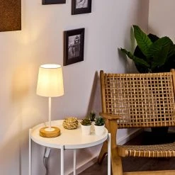 Hofstein Leirado Tischleuchte Weiß, Holz dunkel, 1-flammig