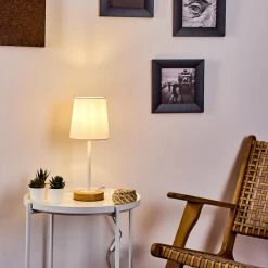 Hofstein Leirado Tischleuchte Wei&szlig;, Holz dunkel, 1-flammig -Günstiges Tischlampen Geschäft leirado tischleuchte h3398432 6