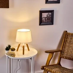 Hofstein Leirado Tischleuchte Wei&szlig;, Holz dunkel, 1-flammig -Günstiges Tischlampen Geschäft leirado tischleuchte h3398456 10