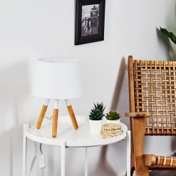 Hofstein Leirado Tischleuchte Wei&szlig;, Holz dunkel, 1-flammig -Günstiges Tischlampen Geschäft leirado tischleuchte h3398456 11